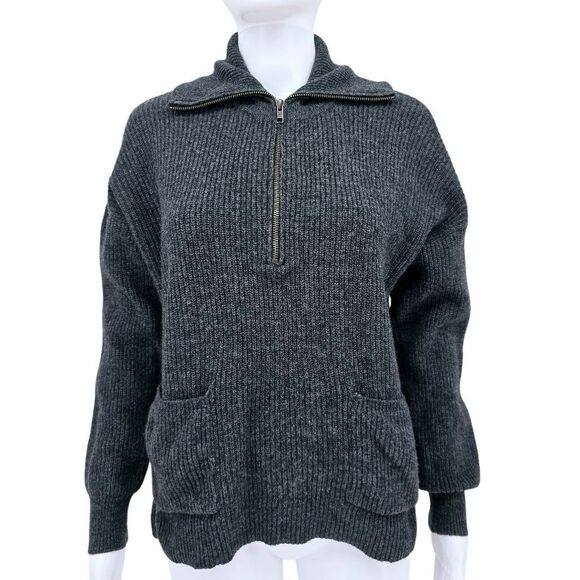 Madewell Women's Oversized Merino Wool Half Zip Pullover Sweater Gray S - Picture 1 of 6